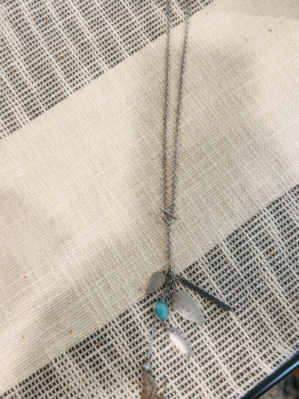 Lucky Brand Silver Leaf Necklace with Turquoise Accent